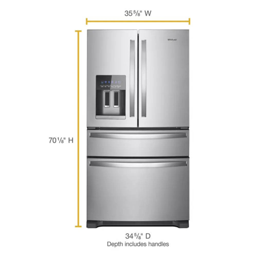 Whirlpool 36" 4-Door French Door Refrigerator w/ Ice & Water Dispenser (WRX735SDHZ) -Stainless Steel
