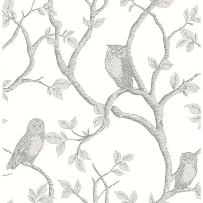 Brewster Essentials Enchanted Forest Owl & Tree Wallpaper - Grey