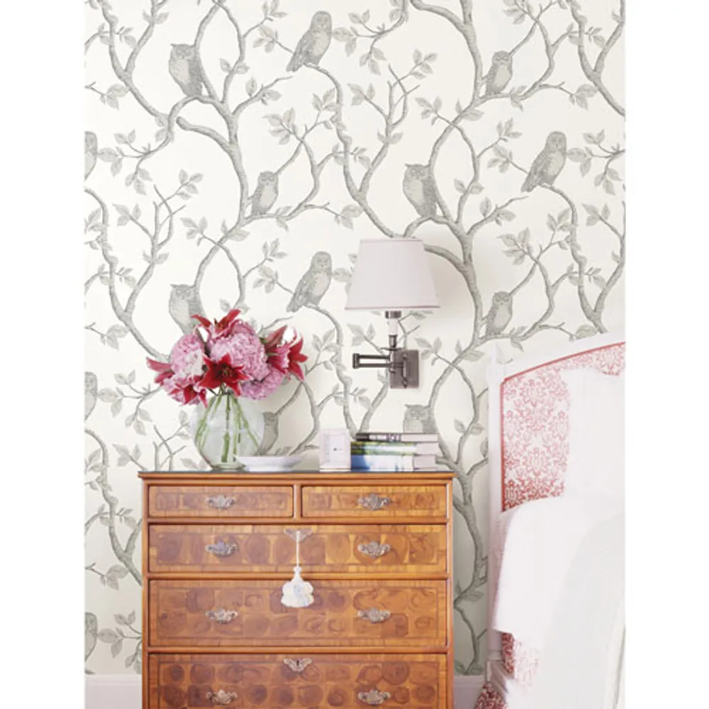 Brewster Essentials Enchanted Forest Owl & Tree Wallpaper - Grey