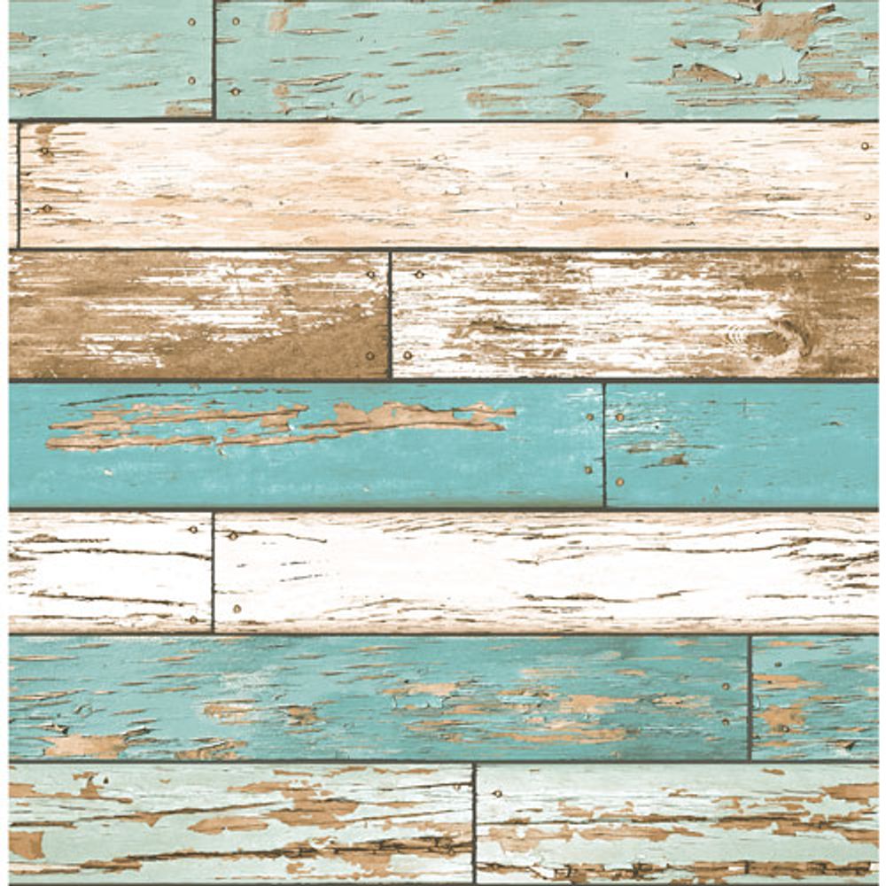 A-Street Prints Reclaimed Scrap Wood Wallpaper - Turquoise