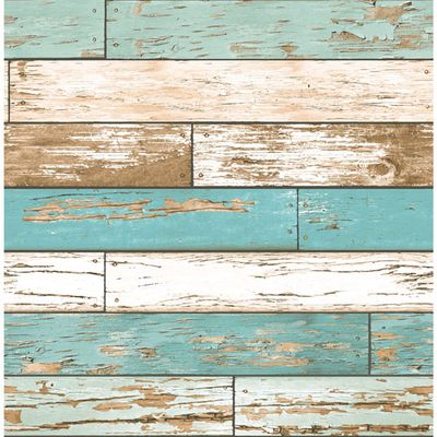 A-Street Prints Reclaimed Scrap Wood Wallpaper - Turquoise