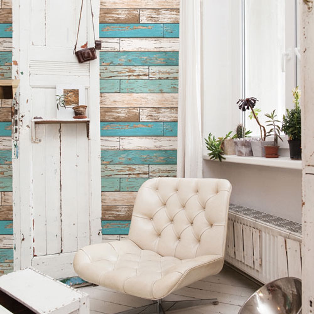 A-Street Prints Reclaimed Scrap Wood Wallpaper - Turquoise