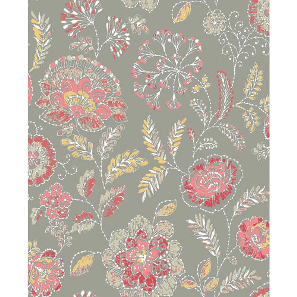 A-Street Prints Solstice Tropez Jacobean Wallpaper - Coral