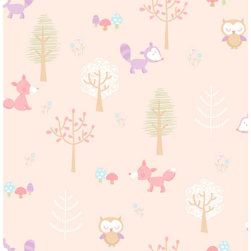 Brewster You Are My Sunshine Forest Friends Animal Wallpaper - Pink