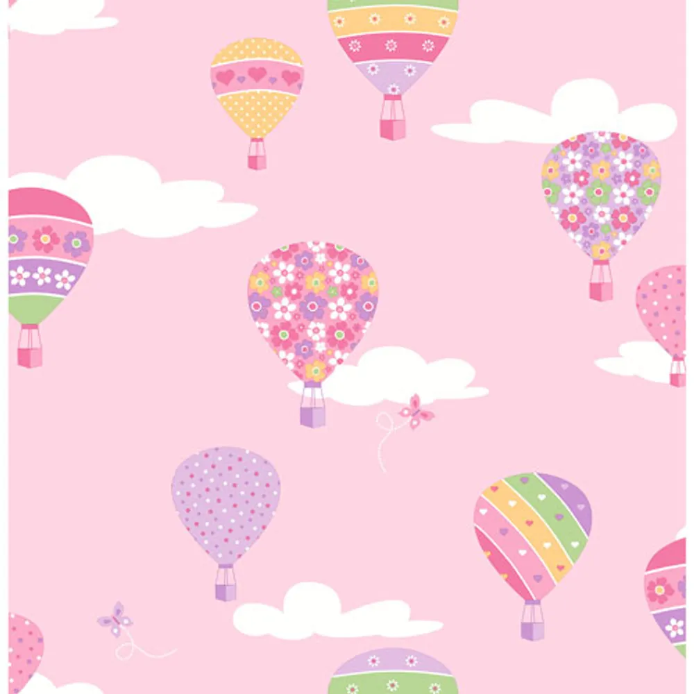 Brewster You Are My Sunshine Hot Air Balloons Wallpaper - Pink