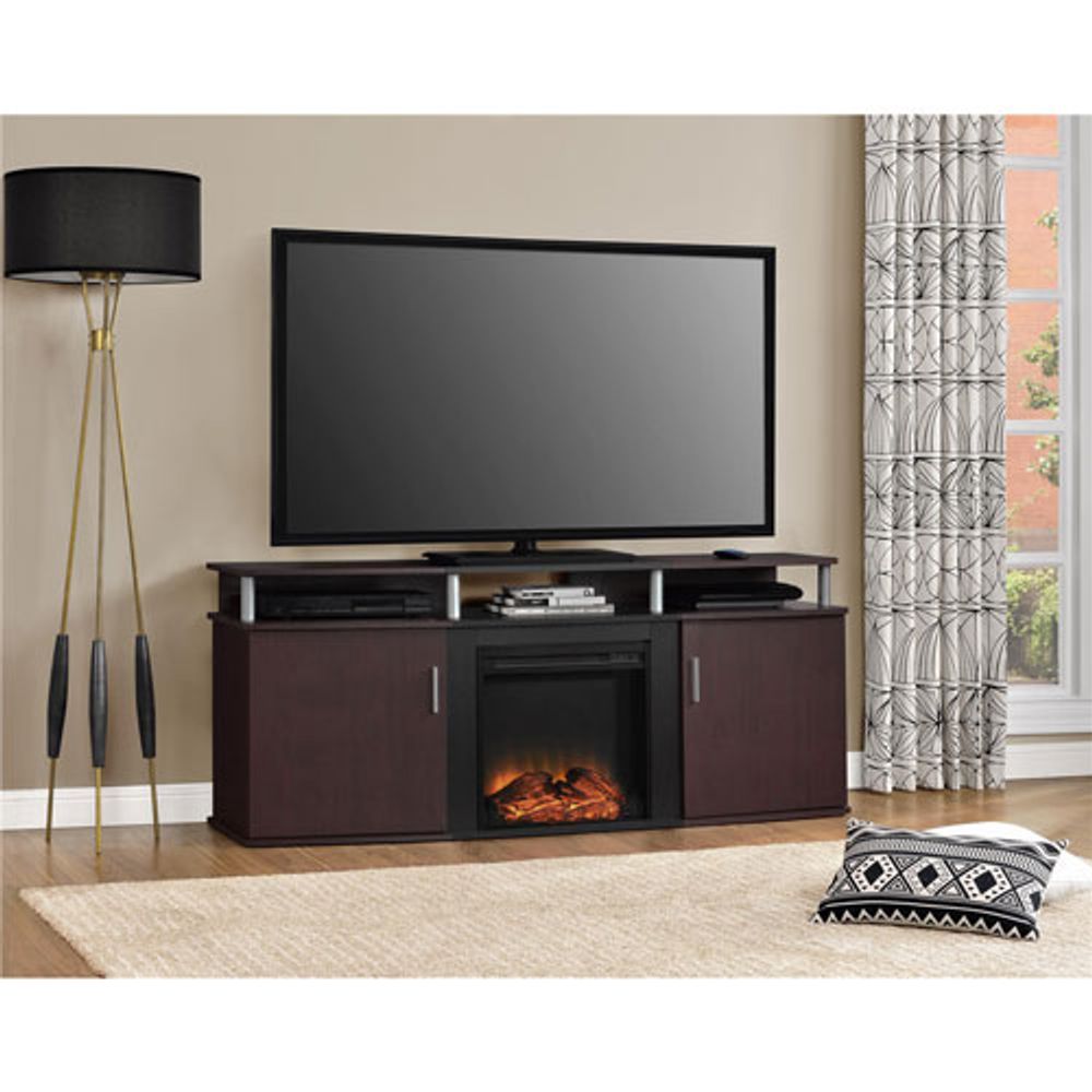 Dorel Carson Electric Fireplace TV Stand with Logs Firebox - Cherry