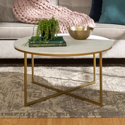 Contemporary Coffee Table with X Base - Gold