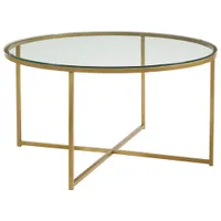 Contemporary Coffee Table with Tempered Safety Glass and X Base - Gold
