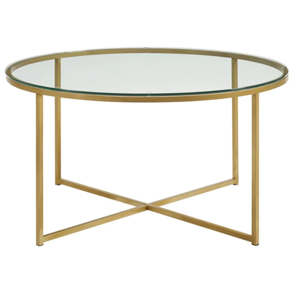 Contemporary Coffee Table with Tempered Safety Glass and X Base - Gold