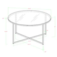 Contemporary Coffee Table with Tempered Safety Glass and X Base - Gold