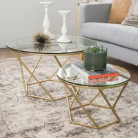 Contemporary 2-Piece Nesting Coffee Table Set - Gold