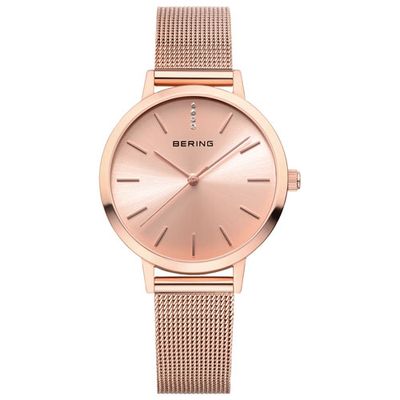 BERING Ceramic 34mm Analog Casual Watch - Rose Gold/Rose Gold Sunray