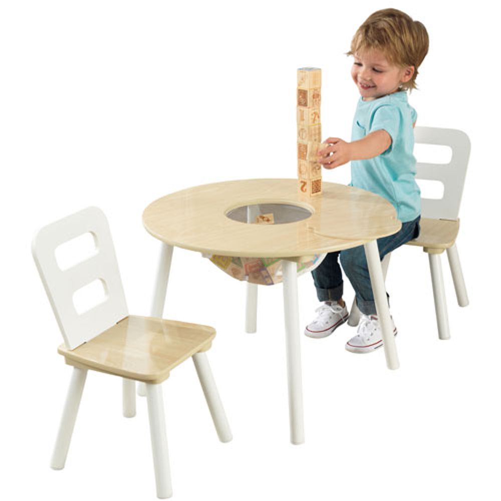 KidKraft Round Storage Table and Chair Set - Natural/White