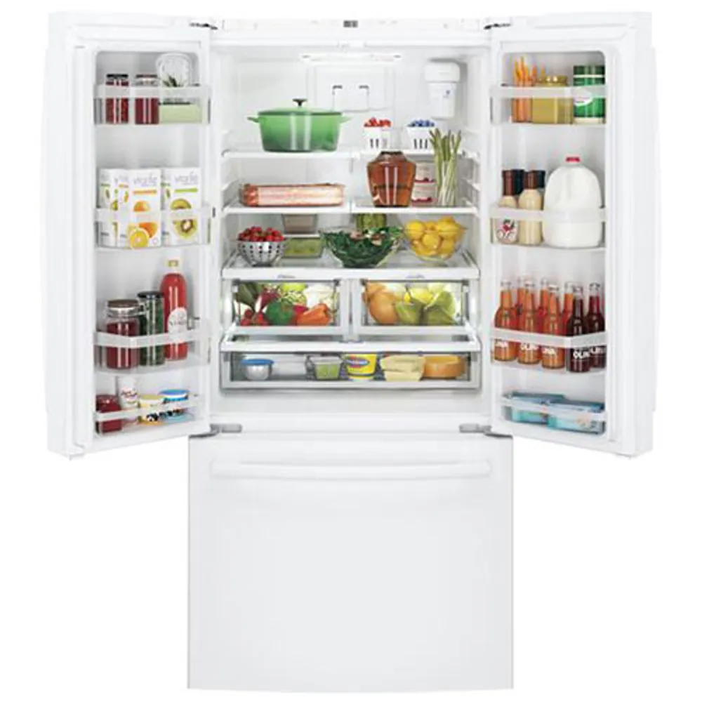 GE 33" 18.6 Cu. Ft. Counter-Depth French Door Refrigerator with LED Lighting (GWE19JGLWW) - White