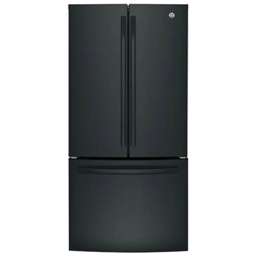 GE 33" 18.6 Cu. Ft. Counter-Depth French Door Refrigerator with LED Lighting (GWE19JGLBB) - Black