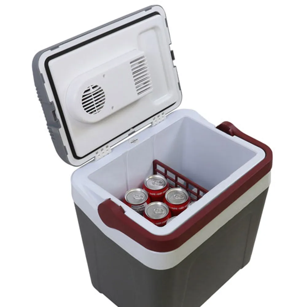 Koolatron 12V Electric Cooler 24L (26 Qt) Self-Locking Handle - Grey/Red