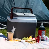 Koolatron 12V Electric Cooler 24L (26 Qt) Self-Locking Handle - Grey/Red