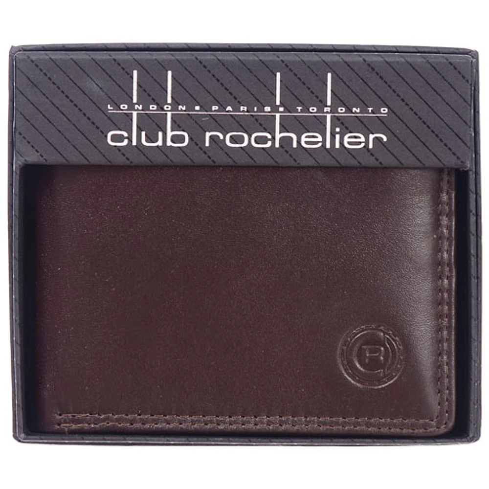 Portefeuille à deux compartiments en cuir traditionnel de Club Rochelier - Acajou (4454-R2)