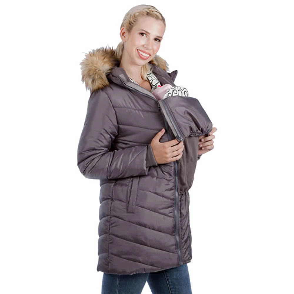 Modern Eternity Lexie Quilted Maternity Puffer Coat - X-Small - Grey