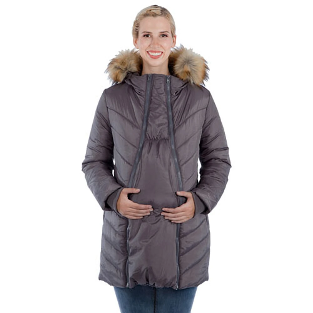 Modern Eternity Lexie Quilted Maternity Puffer Coat - X-Small - Grey