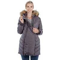 Modern Eternity Lexie Quilted Maternity Puffer Coat - X-Small - Grey