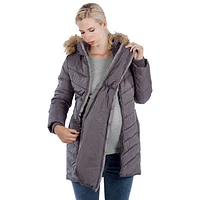 Modern Eternity Lexie Quilted Maternity Puffer Coat - X-Small - Grey