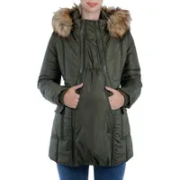 Modern Eternity Rachel 3-in-1 Maternity Puffer Coat - X Small - Khaki Green