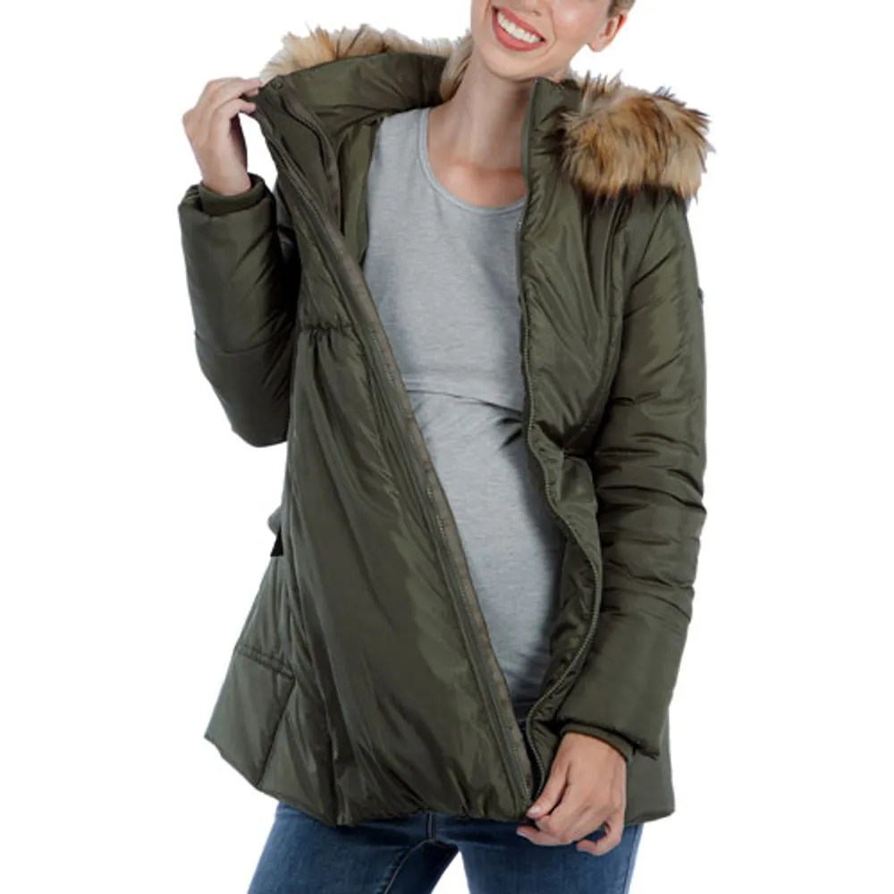 Modern Eternity Rachel 3-in-1 Maternity Puffer Coat - X Small - Khaki Green