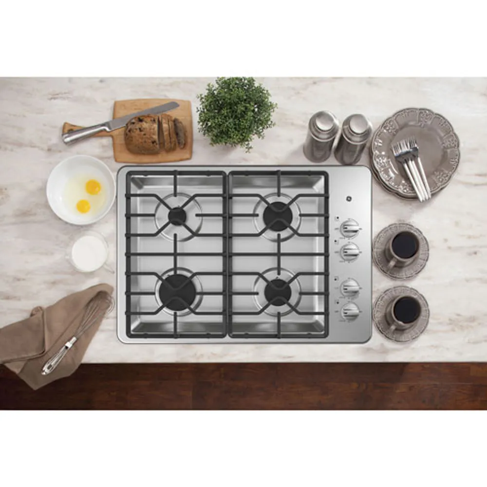 GE 30" 4-Burner Gas Cooktop (JGP3030SLSS) - Stainless Steel