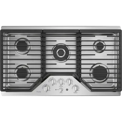 Surface de cuisson au gaz de 36 po à 5 brûleurs Profile de GE (PGP9036SLSS) - Acier inoxydable