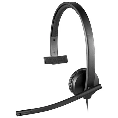 Logitech H570e Noise Cancelling On-Ear Monaural Headphones with Mic - Black