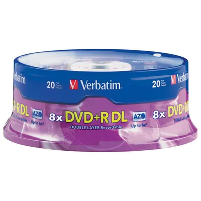 Verbatim 8.5GB 8X DVD+R Double Layer Spindle (95310) - 20-Pack