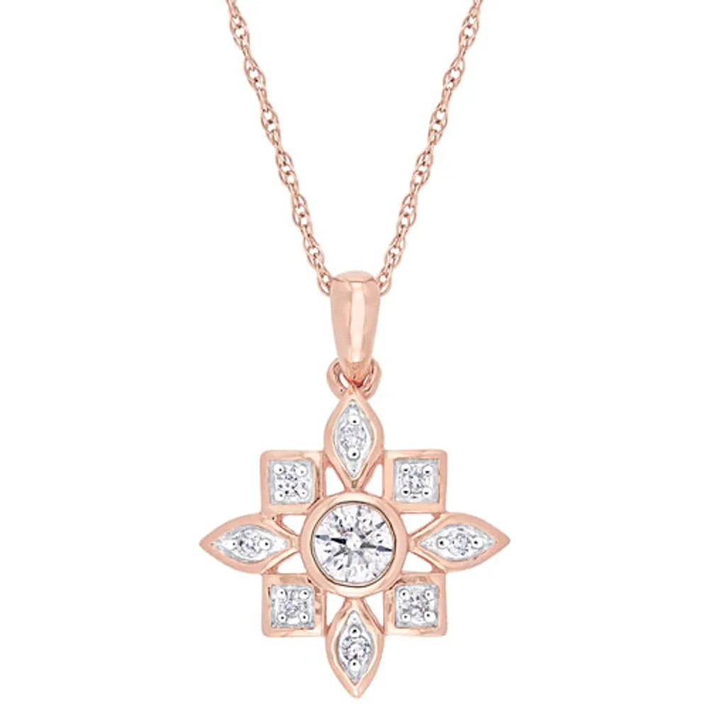 Floral Pendant in 10K Pink Gold with 0.33ctw Diamonds on a 17" Pink Gold Chain