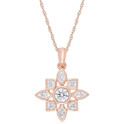 Floral Pendant in 10K Pink Gold with 0.33ctw Diamonds on a 17" Pink Gold Chain