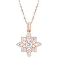 Floral Pendant in 10K Pink Gold with 0.33ctw Diamonds on a 17" Pink Gold Chain