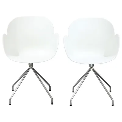 My Home My Living Contemporary Dining Arm Chair - Set of 2 - White/Chrome