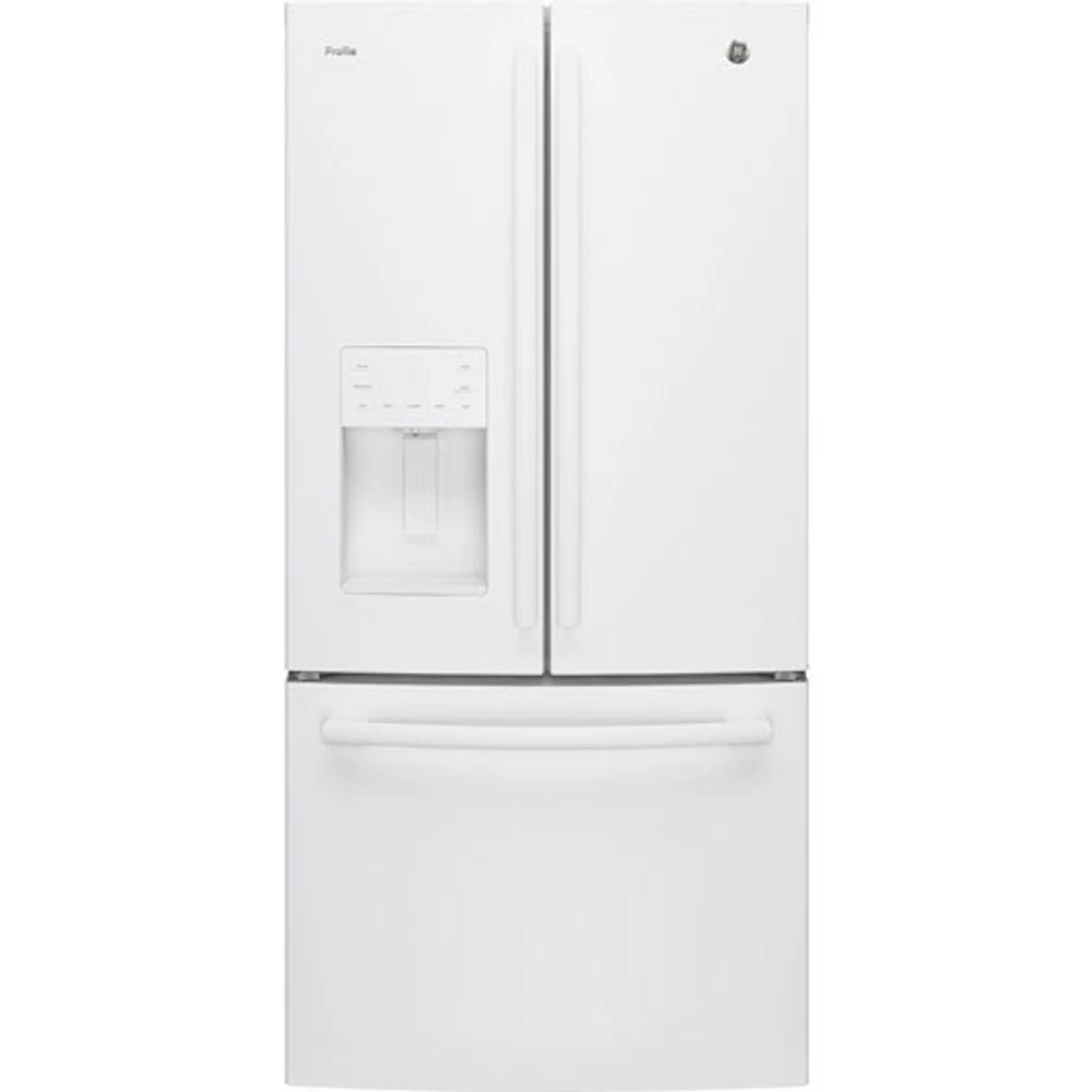 GE Profile 33" 23.8 Cu.Ft. French Door Refrigerator with Water & Ice Dispenser (PFE24HGLKWW) - White