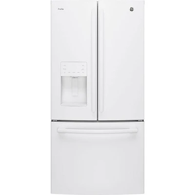 Réfrigérateur 2 portes 23,8 pi³ 33 po, distributeur glaçons/eau Profile de GE (PFE24HGLKWW) - Blanc