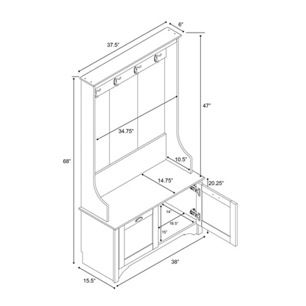 Prepac Transitional Wide 2-Cabinet Hall Tree Organizer