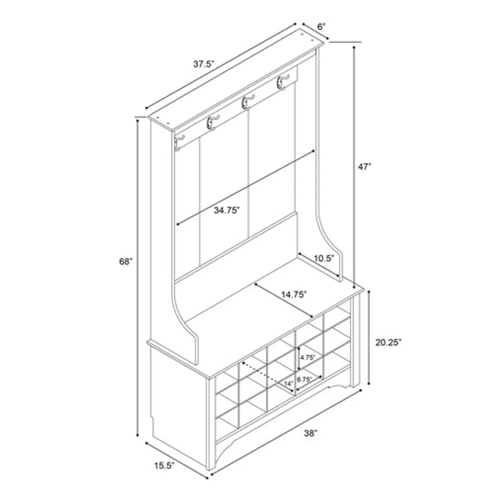 Prepac Transitional Wide Hall Tree Organizer