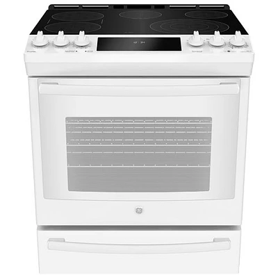 Cuisinière électrique enc. lisse 5 éléments conv. véritable 30 po Profile de GE (PCS940DMWW) - Blanc