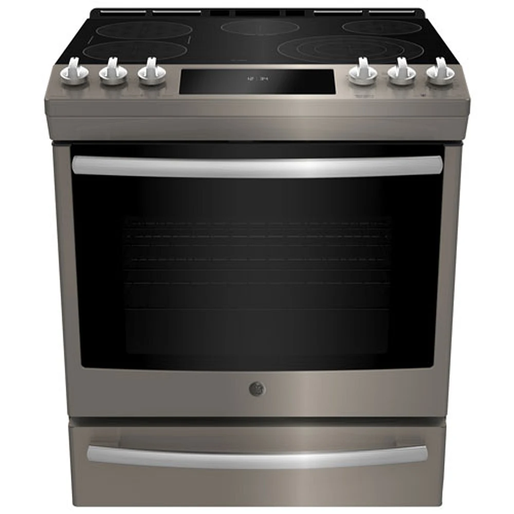 GE Profile 30" 5.3 Cu. Ft. True Convection 5-Element Slide-In Electric Range (PCS940EMES) - Slate