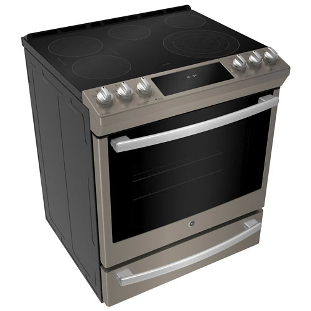 GE Profile 30" 5.3 Cu. Ft. True Convection 5-Element Slide-In Electric Range (PCS940EMES) - Slate