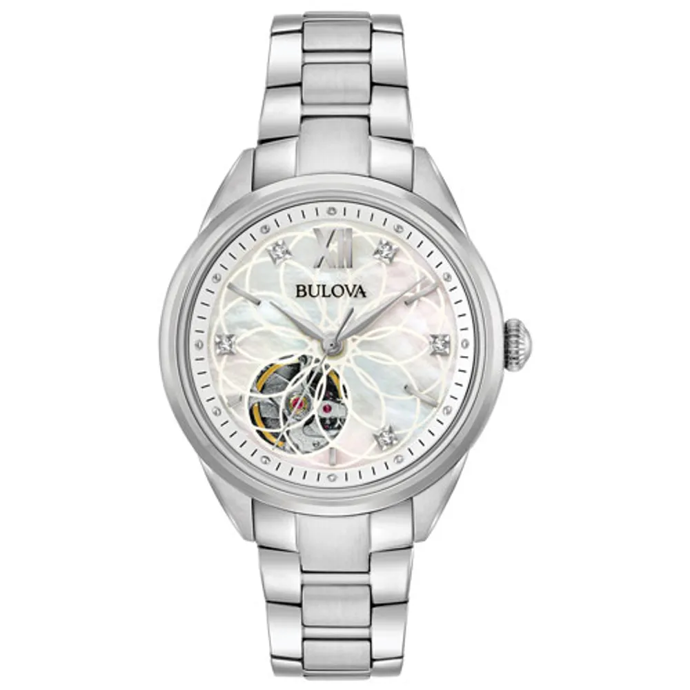 Bulova Sutton Automatic Watch 34.5mm Women's Watch - Silver-Tone Case, Bracelet & White Dial