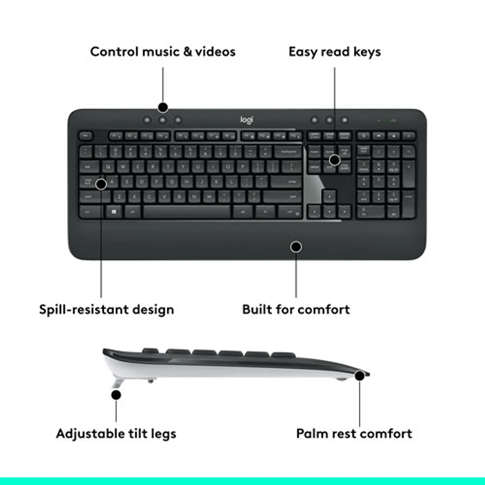 Ensemble avec clavier et souris optique sans fil MK540 de Logitech