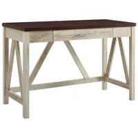 Rustic Country Computer Desk with Drawer - White Wood/Brown