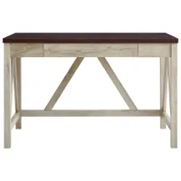 Rustic Country Computer Desk with Drawer - White Wood/Brown