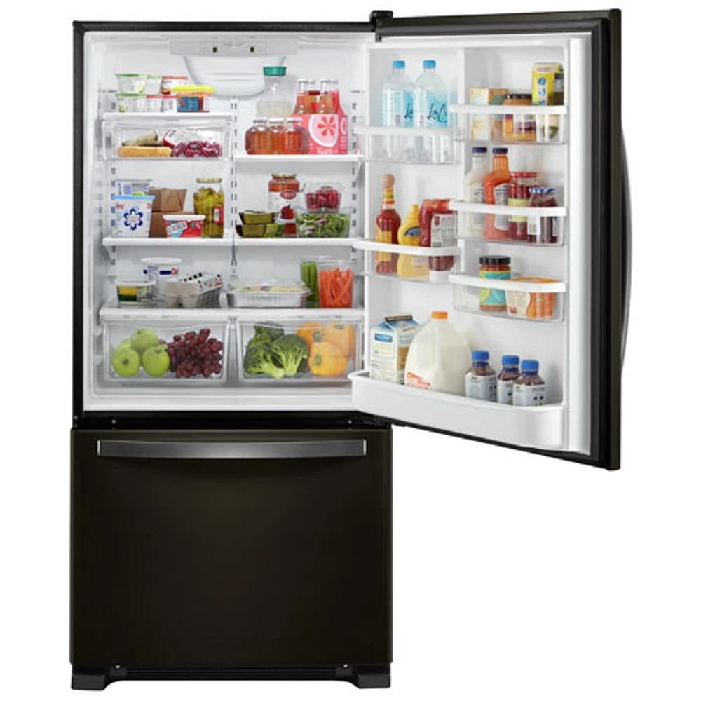 Whirlpool 33" 22.1 Cu.Ft. Bottom Freezer Refrigerator with LED Lighting (WRB322DMHV)-Black Stainless