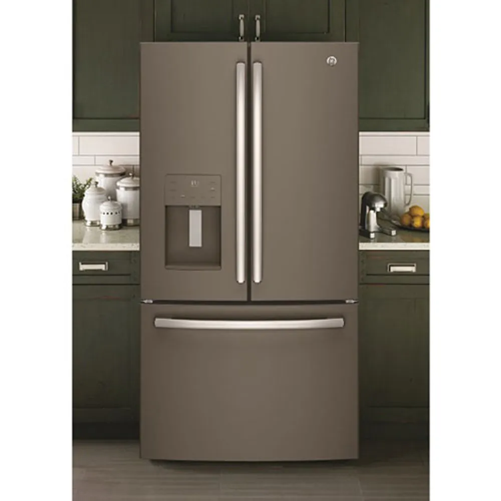 GE 36" 25.5 Cu. Ft. French Door Refrigerator with Water & Ice Dispenser (GFE26JMMES) - Slate