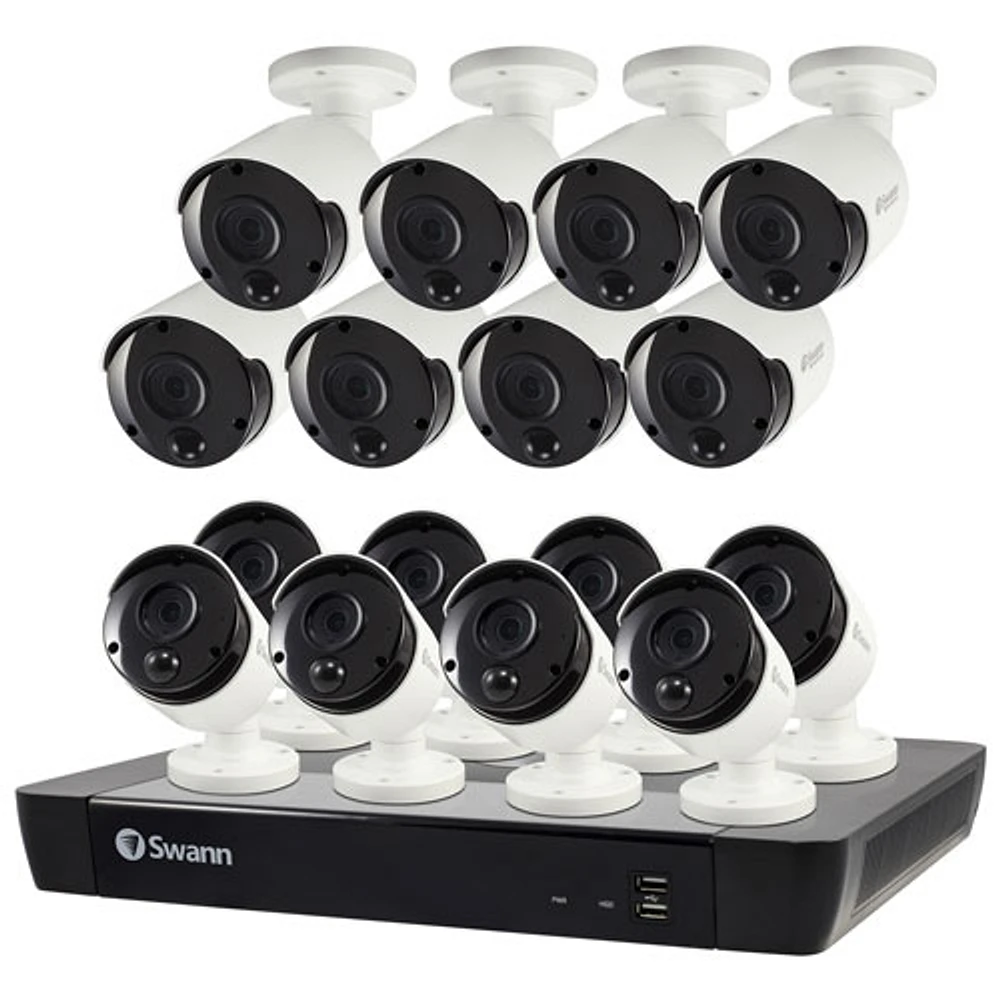 Swann Wired 16-CH 2TB NVR Security System with 16 Bullet 4K Cameras - White/Black